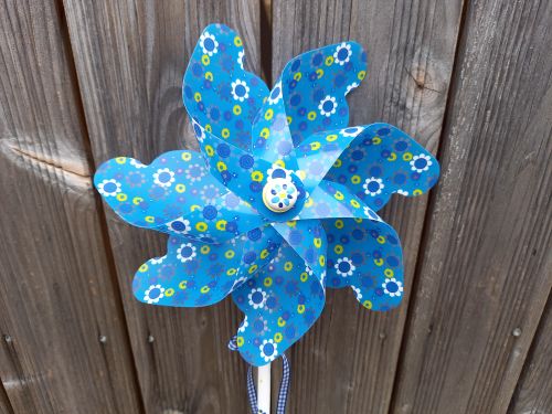 Windrad * 22 cm * Holzstil und -kugel handbemalt * Gartenstecker * Kinder * Deko * Blumen - Blau